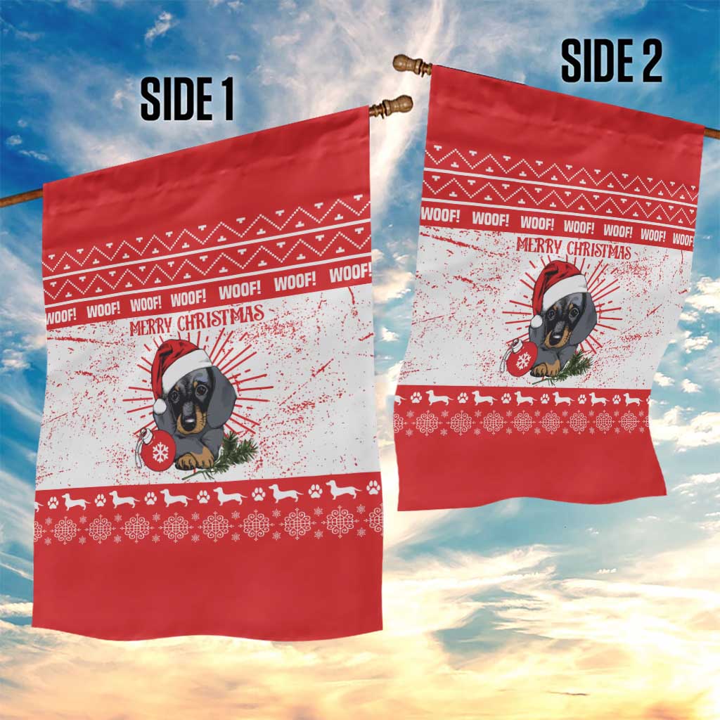 Christmas Dachshund Dog Garden Flag Santa Hat Woof Snowflake Paw Design - Wonder Print Shop