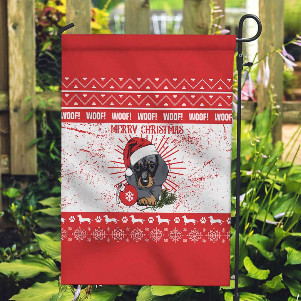 Christmas Dachshund Dog Garden Flag Santa Hat Woof Snowflake Paw Design - Wonder Print Shop