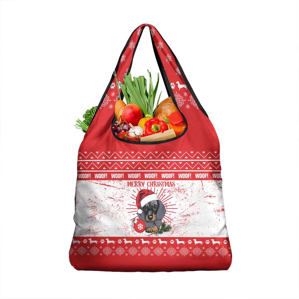 Christmas Dachshund Dog Grocery Bag Santa Hat Woof Snowflake Paw Design - Wonder Print Shop