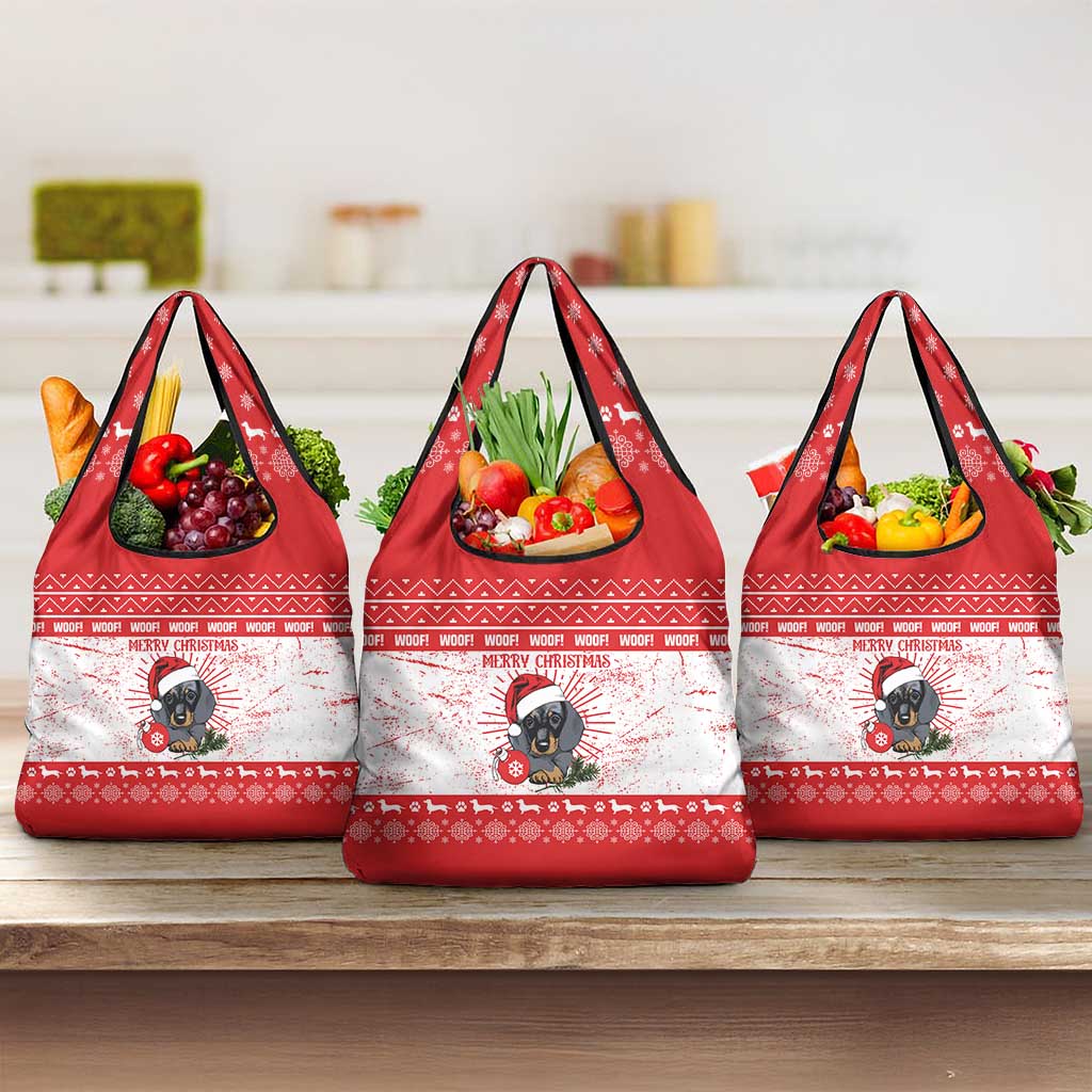 Christmas Dachshund Dog Grocery Bag Santa Hat Woof Snowflake Paw Design - Wonder Print Shop