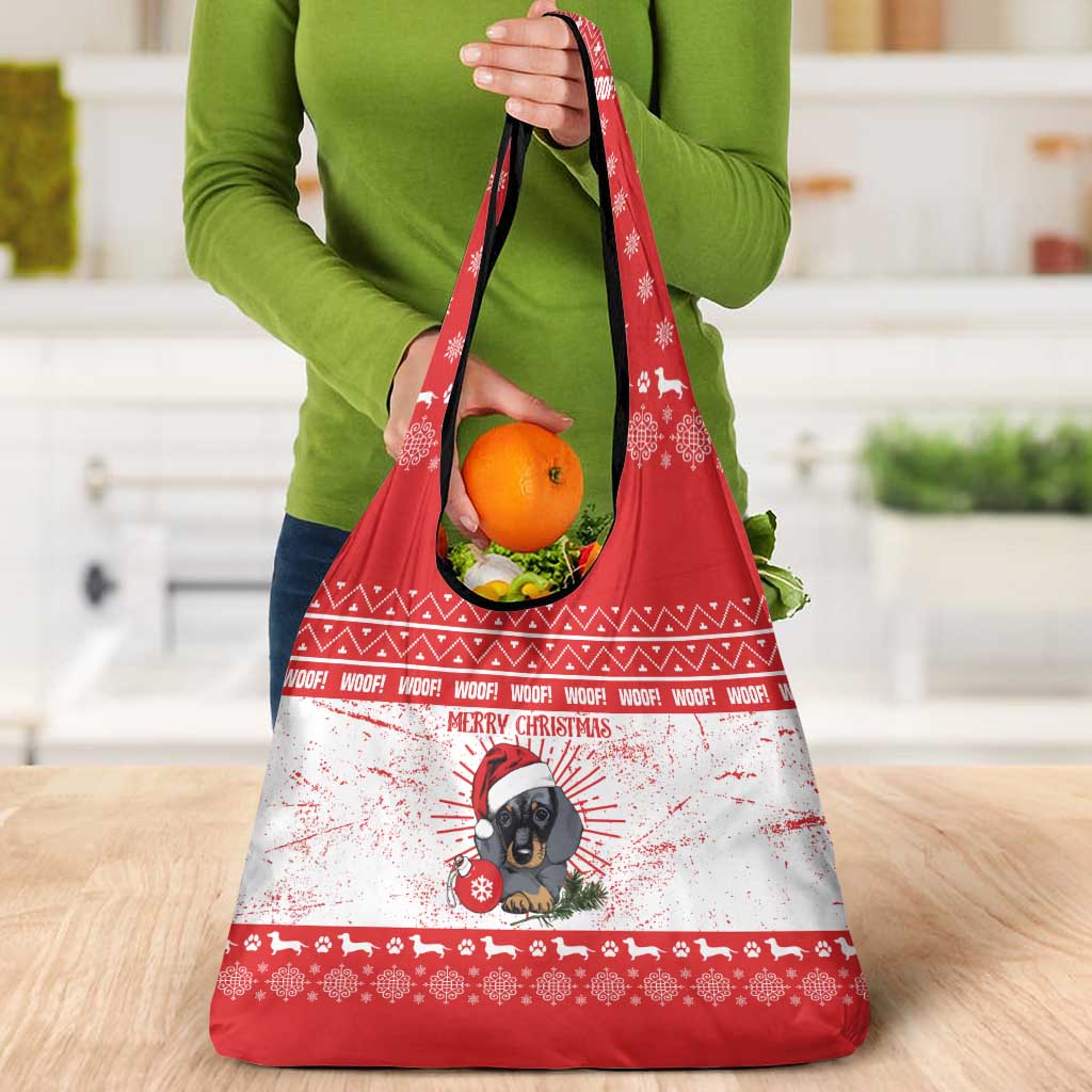 Christmas Dachshund Dog Grocery Bag Santa Hat Woof Snowflake Paw Design - Wonder Print Shop