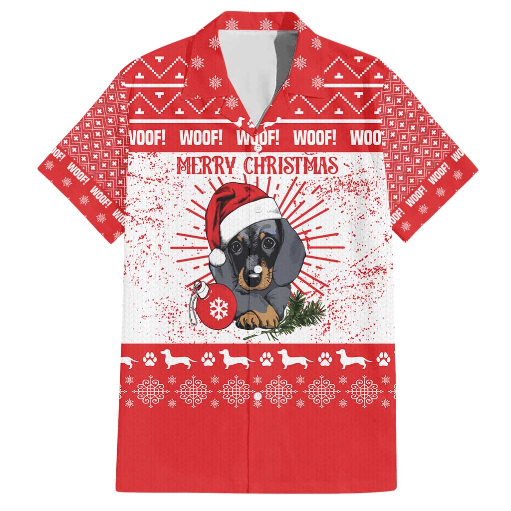 Christmas Dachshund Dog Hawaiian Shirt Santa Hat Woof Snowflake Paw Design - Wonder Print Shop