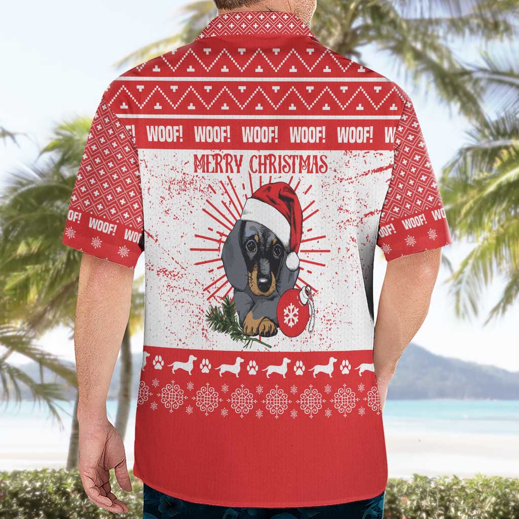 Christmas Dachshund Dog Hawaiian Shirt Santa Hat Woof Snowflake Paw Design - Wonder Print Shop