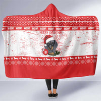 Christmas Dachshund Dog Hooded Blanket Santa Hat Woof Snowflake Paw Design - Wonder Print Shop