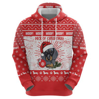 Christmas Dachshund Dog Hoodie Santa Hat Woof Snowflake Paw Design - Wonder Print Shop