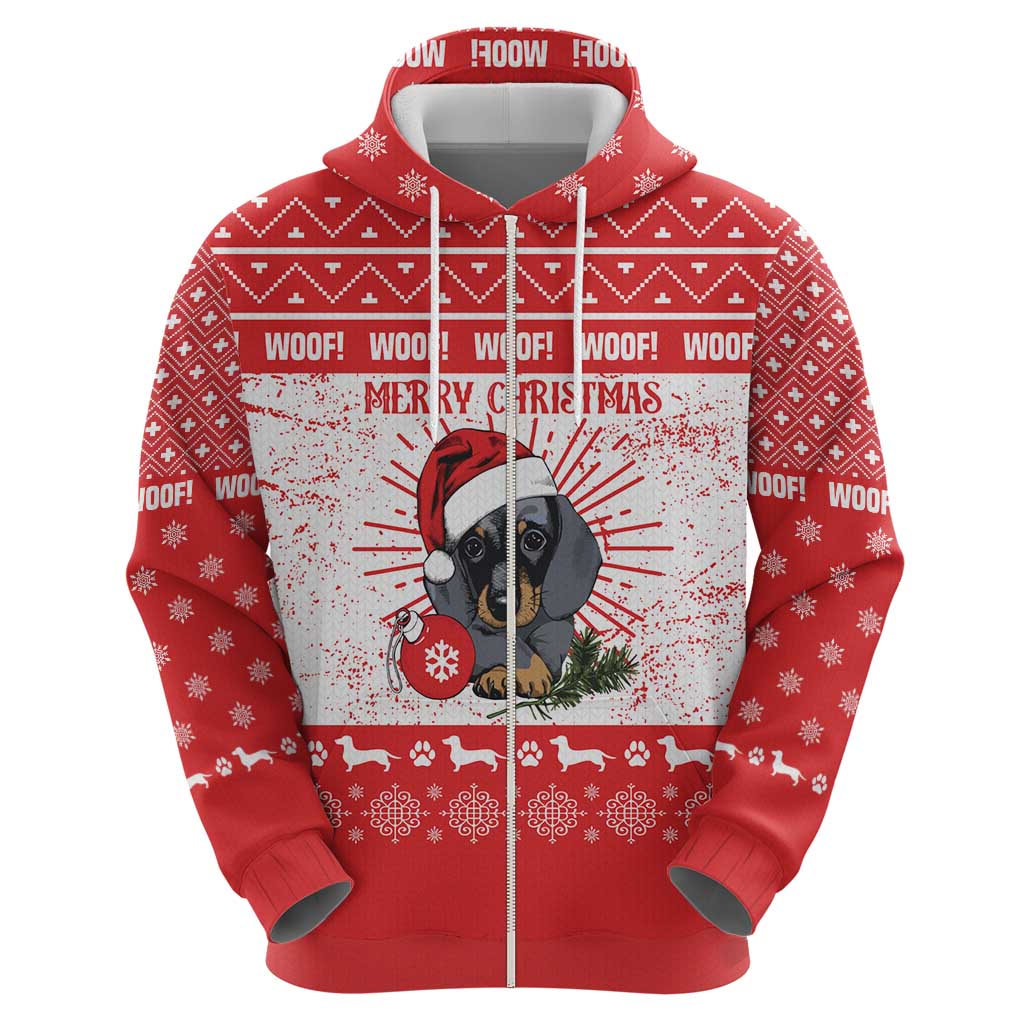 Christmas Dachshund Dog Hoodie Santa Hat Woof Snowflake Paw Design - Wonder Print Shop