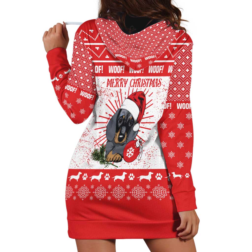 Christmas Dachshund Dog Hoodie Dress Santa Hat Woof Snowflake Paw Design - Wonder Print Shop