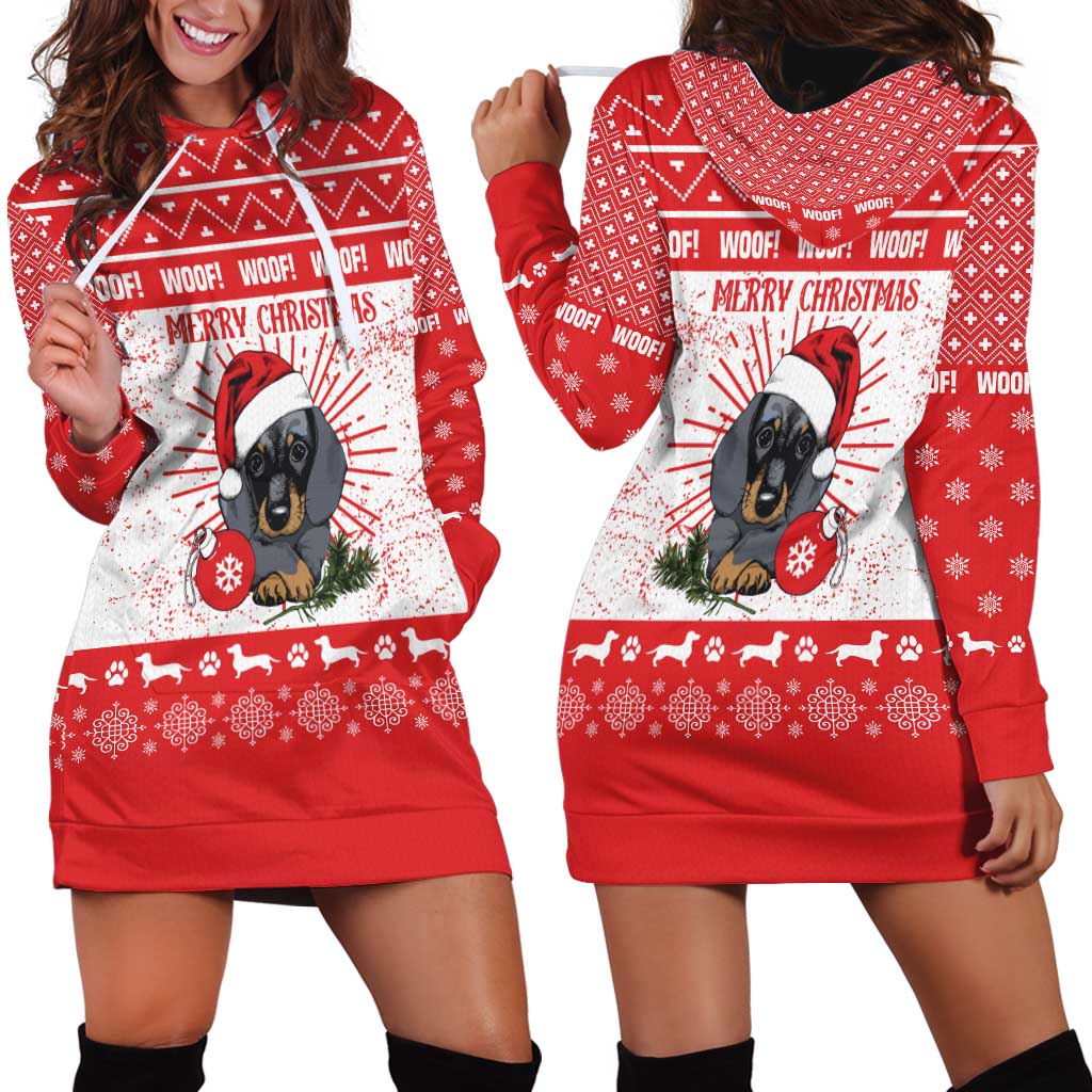 Christmas Dachshund Dog Hoodie Dress Santa Hat Woof Snowflake Paw Design - Wonder Print Shop