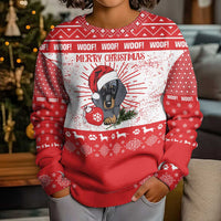 Christmas Dachshund Dog Kid Ugly Christmas Sweater Santa Hat Woof Snowflake Paw Design - Wonder Print Shop