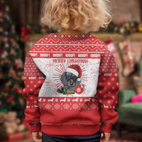 Christmas Dachshund Dog Kid Ugly Christmas Sweater Santa Hat Woof Snowflake Paw Design - Wonder Print Shop