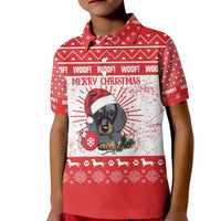 Christmas Dachshund Dog Kid Polo Shirt Santa Hat Woof Snowflake Paw Design - Wonder Print Shop
