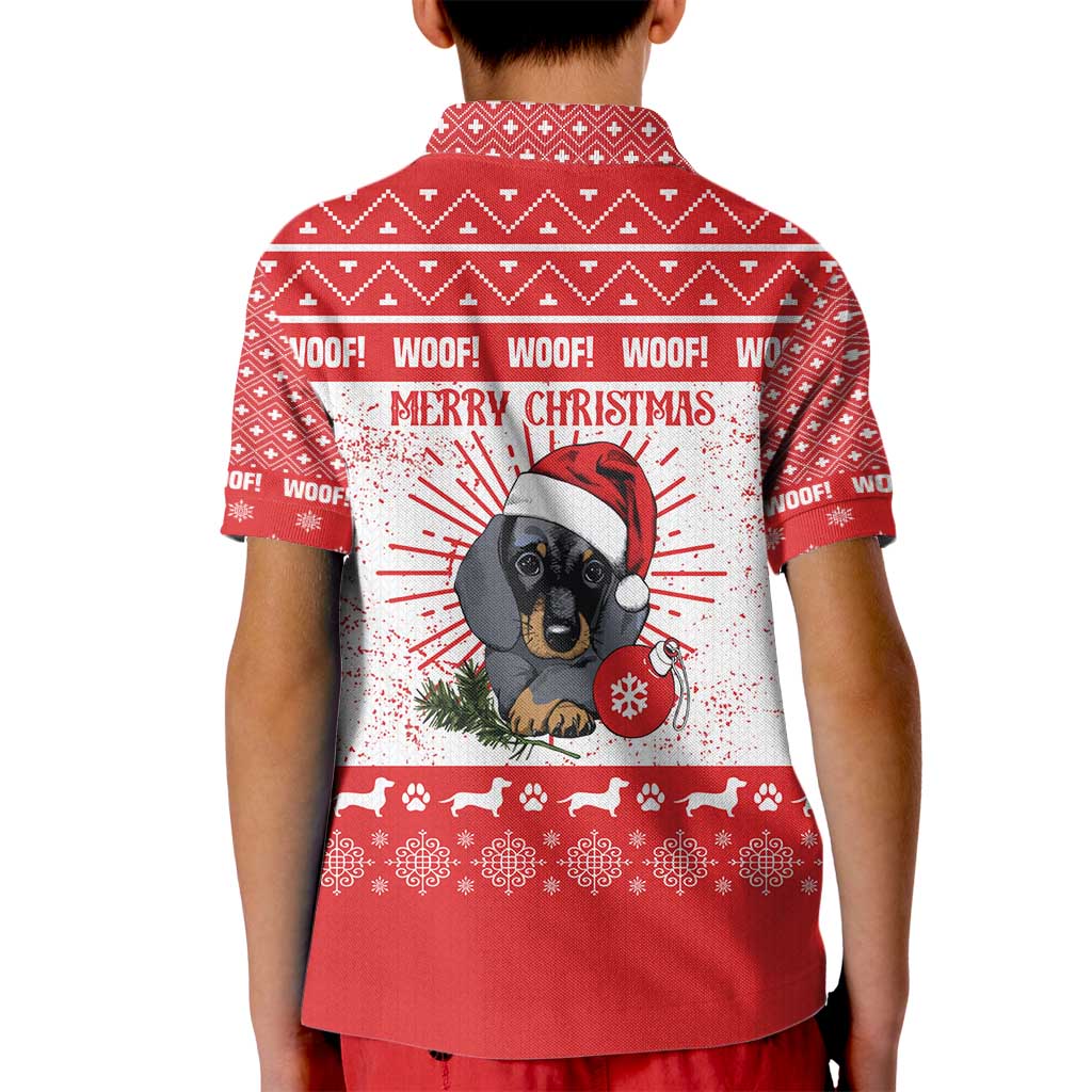 Christmas Dachshund Dog Kid Polo Shirt Santa Hat Woof Snowflake Paw Design - Wonder Print Shop