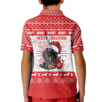 Christmas Dachshund Dog Kid Polo Shirt Santa Hat Woof Snowflake Paw Design - Wonder Print Shop
