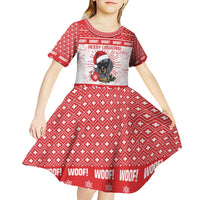 Christmas Dachshund Dog Kid Short Sleeve Dress Santa Hat Woof Snowflake Paw Design - Wonder Print Shop