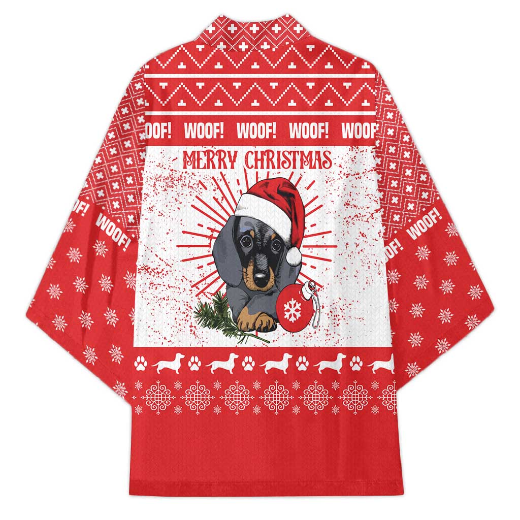 Christmas Dachshund Dog Kimono Santa Hat Woof Snowflake Paw Design - Wonder Print Shop