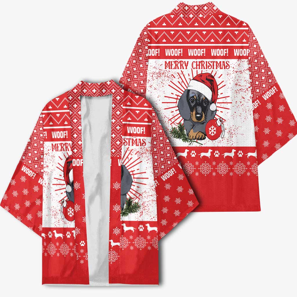 Christmas Dachshund Dog Kimono Santa Hat Woof Snowflake Paw Design - Wonder Print Shop