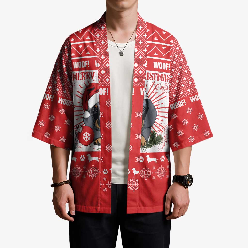 Christmas Dachshund Dog Kimono Santa Hat Woof Snowflake Paw Design - Wonder Print Shop