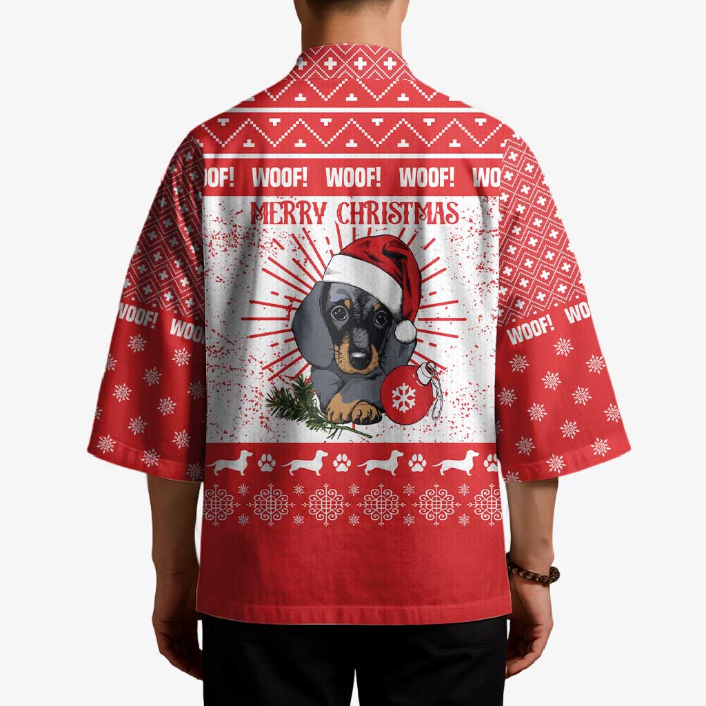 Christmas Dachshund Dog Kimono Santa Hat Woof Snowflake Paw Design - Wonder Print Shop