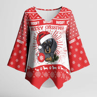 Christmas Dachshund Dog Kimono Sleeve Blouse Santa Hat Woof Snowflake Paw Design - Wonder Print Shop