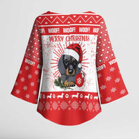 Christmas Dachshund Dog Kimono Sleeve Blouse Santa Hat Woof Snowflake Paw Design - Wonder Print Shop
