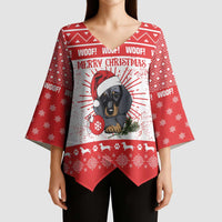Christmas Dachshund Dog Kimono Sleeve Blouse Santa Hat Woof Snowflake Paw Design - Wonder Print Shop