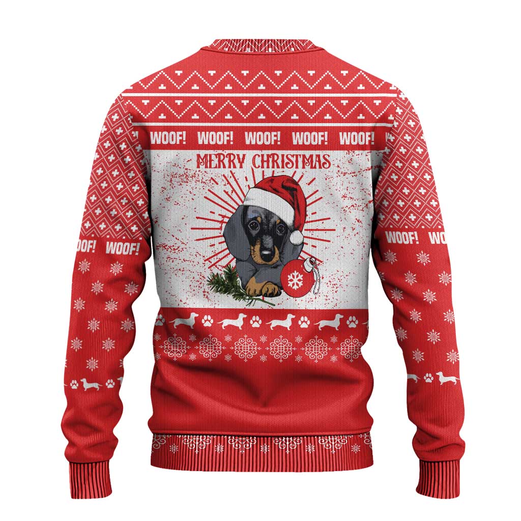 Christmas Dachshund Dog Ugly Christmas Sweater Santa Hat Woof Snowflake Paw Design - Wonder Print Shop