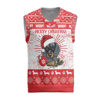 Christmas Dachshund Dog Christmas Knitted V-Neck Vest Santa Hat Woof Snowflake Paw Design - Wonder Print Shop