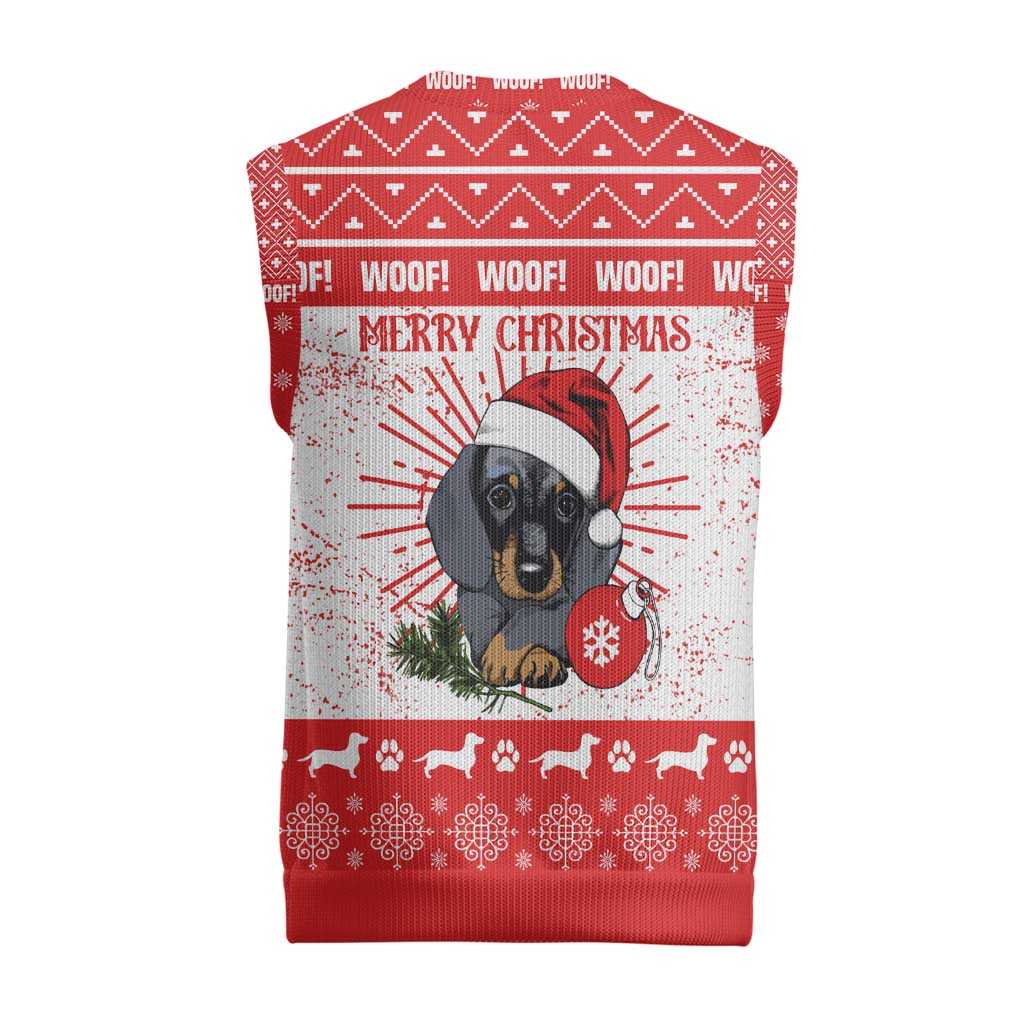 Christmas Dachshund Dog Christmas Knitted V-Neck Vest Santa Hat Woof Snowflake Paw Design - Wonder Print Shop