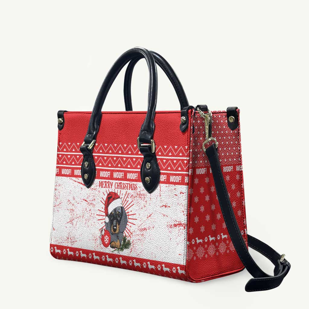 Christmas Dachshund Dog Leather Bag Santa Hat Woof Snowflake Paw Design - Wonder Print Shop