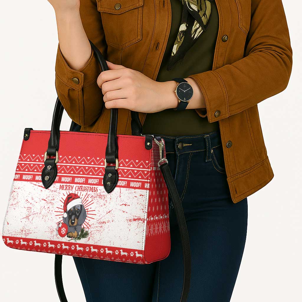 Christmas Dachshund Dog Leather Bag Santa Hat Woof Snowflake Paw Design - Wonder Print Shop