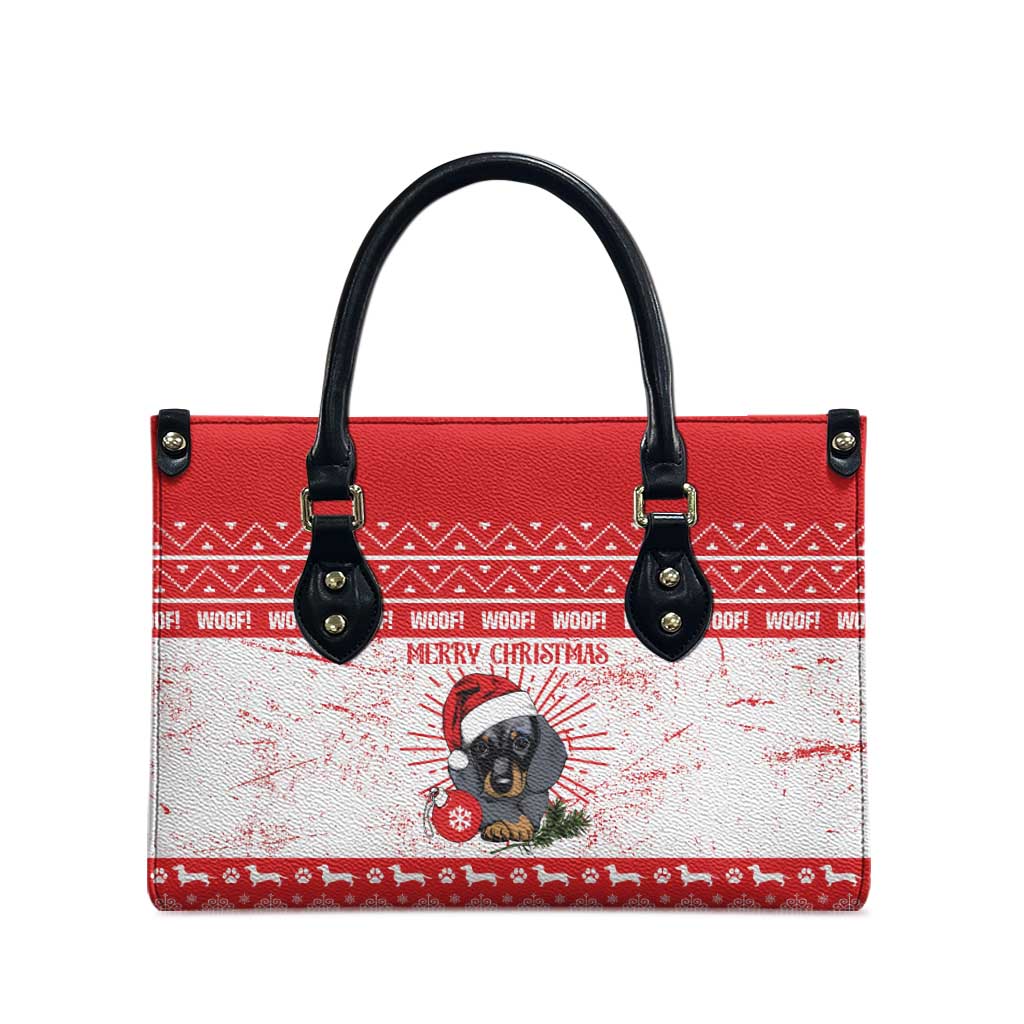 Christmas Dachshund Dog Leather Bag Santa Hat Woof Snowflake Paw Design - Wonder Print Shop