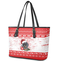 Christmas Dachshund Dog Leather Tote Bag Santa Hat Woof Snowflake Paw Design - Wonder Print Shop