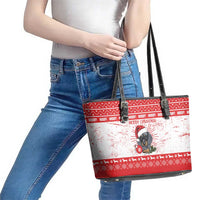 Christmas Dachshund Dog Leather Tote Bag Santa Hat Woof Snowflake Paw Design - Wonder Print Shop