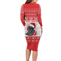 Christmas Dachshund Dog Long Sleeve Bodycon Dress Santa Hat Woof Snowflake Paw Design - Wonder Print Shop