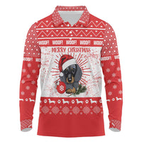Christmas Dachshund Dog Long Sleeve Polo Shirt Santa Hat Woof Snowflake Paw Design - Wonder Print Shop