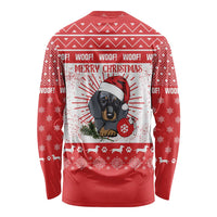 Christmas Dachshund Dog Long Sleeve Shirt Santa Hat Woof Snowflake Paw Design - Wonder Print Shop