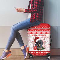 Christmas Dachshund Dog Luggage Cover Santa Hat Woof Snowflake Paw Design - Wonder Print Shop