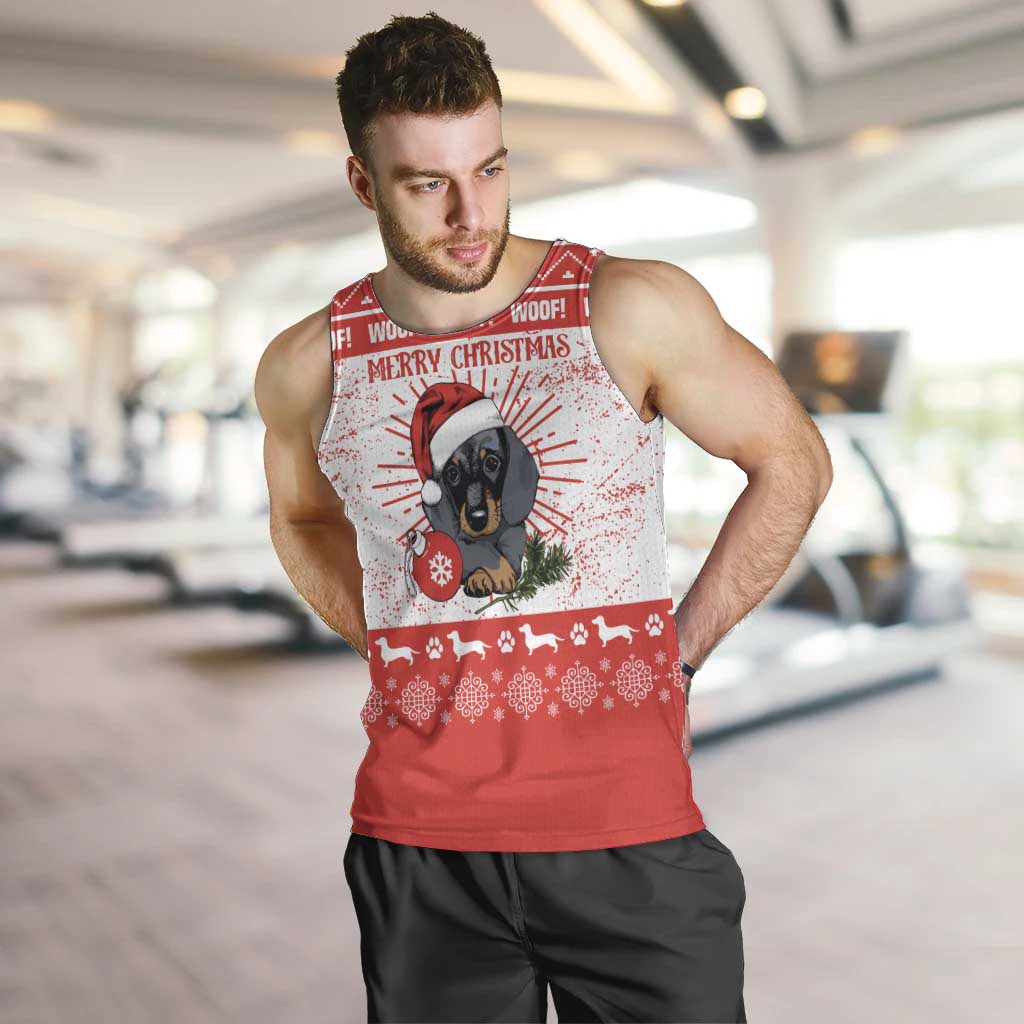 Christmas Dachshund Dog Men Tank Top Santa Hat Woof Snowflake Paw Design - Wonder Print Shop