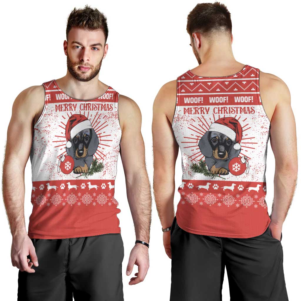 Christmas Dachshund Dog Men Tank Top Santa Hat Woof Snowflake Paw Design - Wonder Print Shop