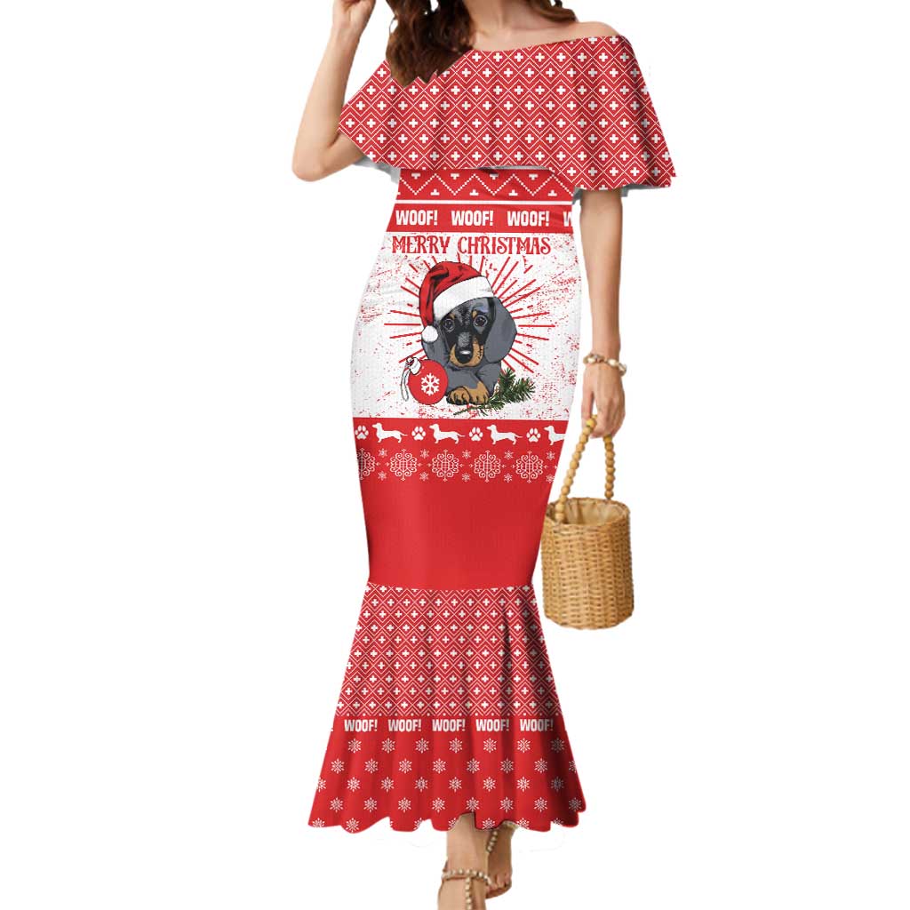 Christmas Dachshund Dog Mermaid Dress Santa Hat Woof Snowflake Paw Design - Wonder Print Shop