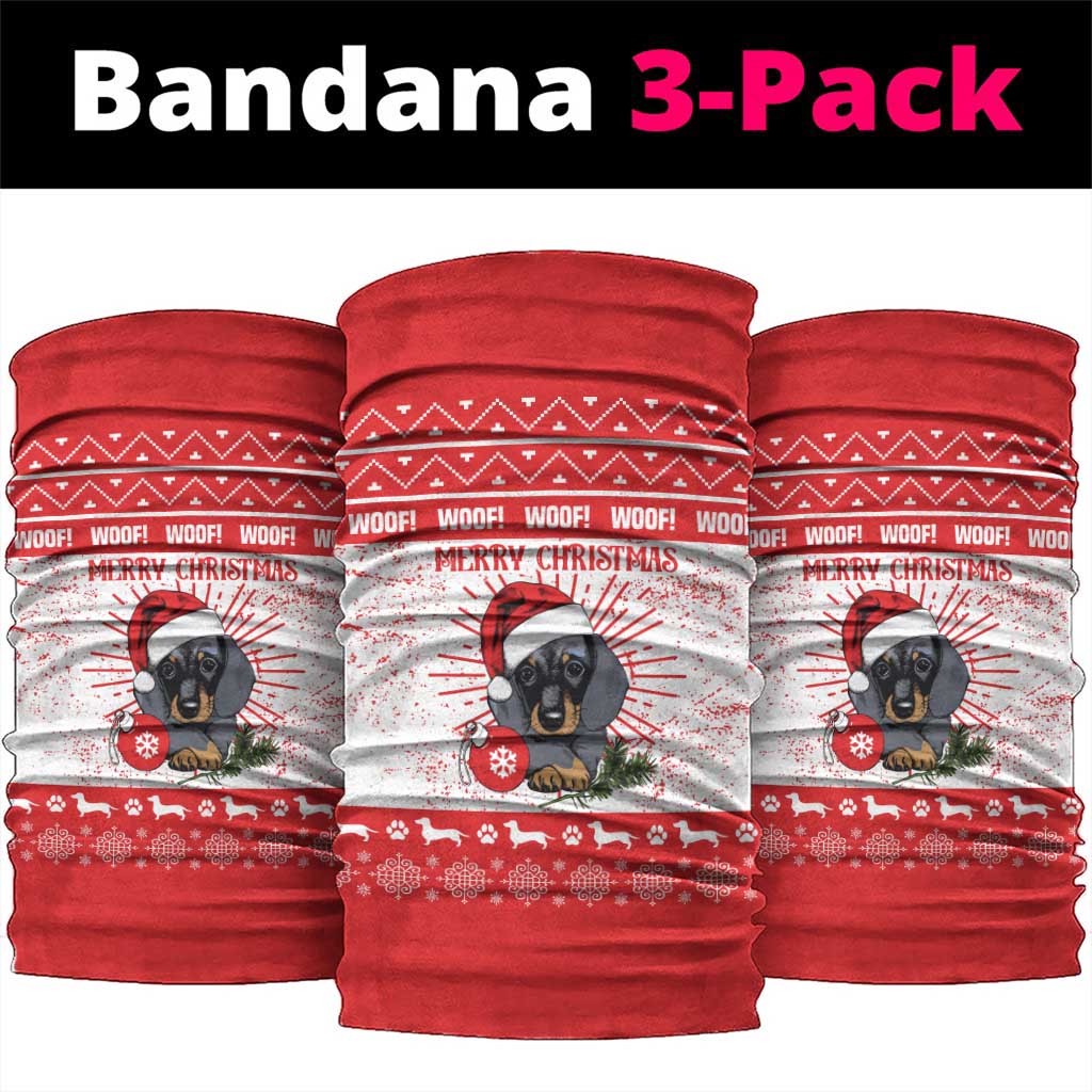 Christmas Dachshund Dog Neck Gaiter Santa Hat Woof Snowflake Paw Design - Wonder Print Shop