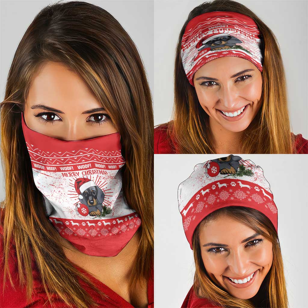 Christmas Dachshund Dog Neck Gaiter Santa Hat Woof Snowflake Paw Design - Wonder Print Shop