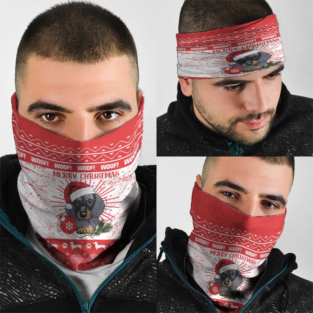 Christmas Dachshund Dog Neck Gaiter Santa Hat Woof Snowflake Paw Design - Wonder Print Shop