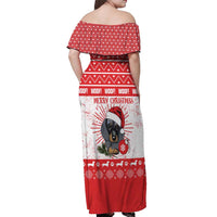 Christmas Dachshund Dog Off Shoulder Maxi Dress Santa Hat Woof Snowflake Paw Design - Wonder Print Shop
