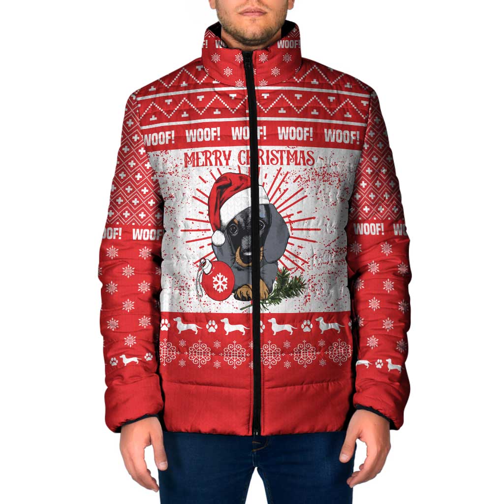 Christmas Dachshund Dog Padded Jacket Santa Hat Woof Snowflake Paw Design - Wonder Print Shop