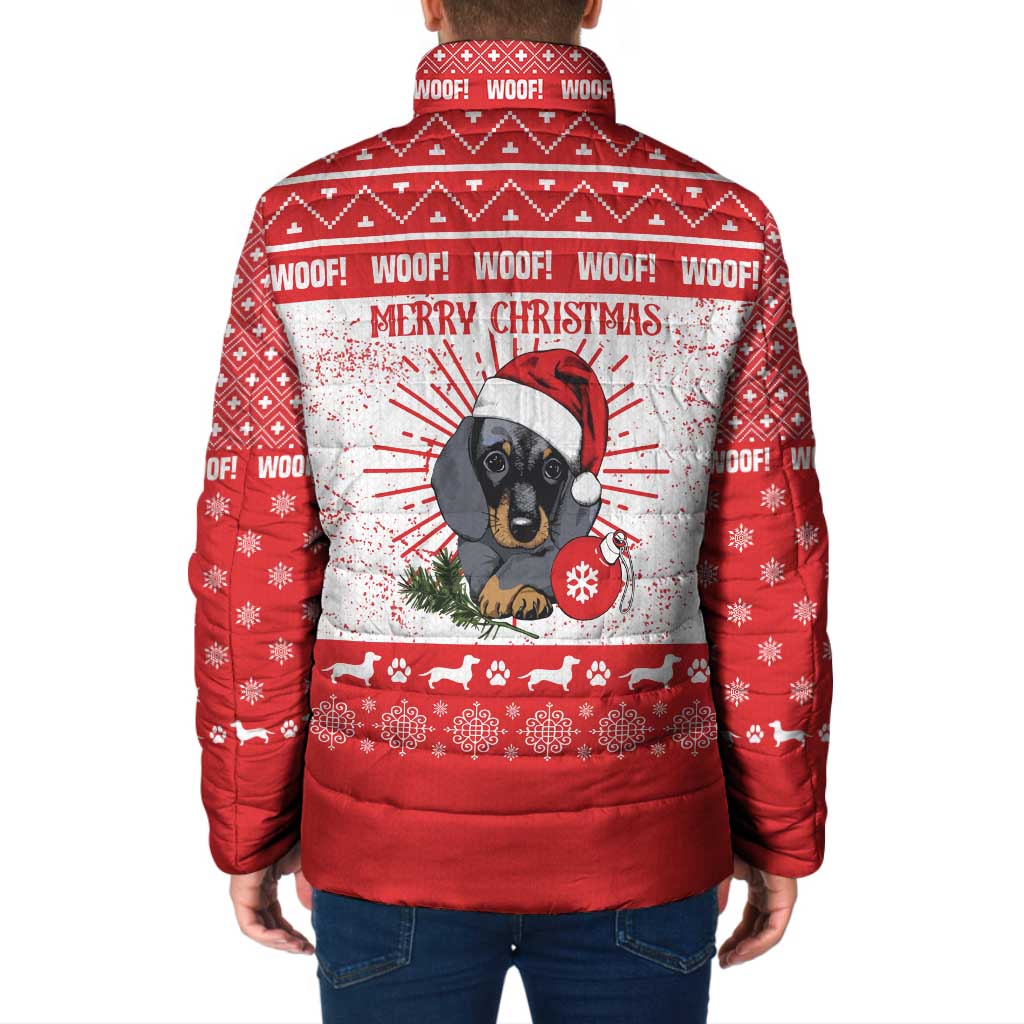 Christmas Dachshund Dog Padded Jacket Santa Hat Woof Snowflake Paw Design - Wonder Print Shop
