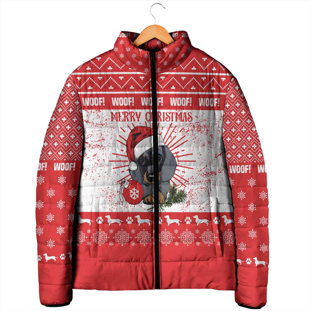 Christmas Dachshund Dog Padded Jacket Santa Hat Woof Snowflake Paw Design - Wonder Print Shop