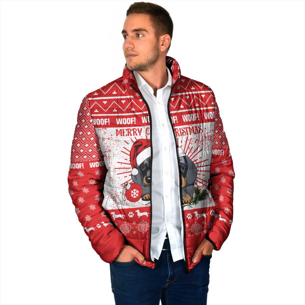 Christmas Dachshund Dog Padded Jacket Santa Hat Woof Snowflake Paw Design - Wonder Print Shop
