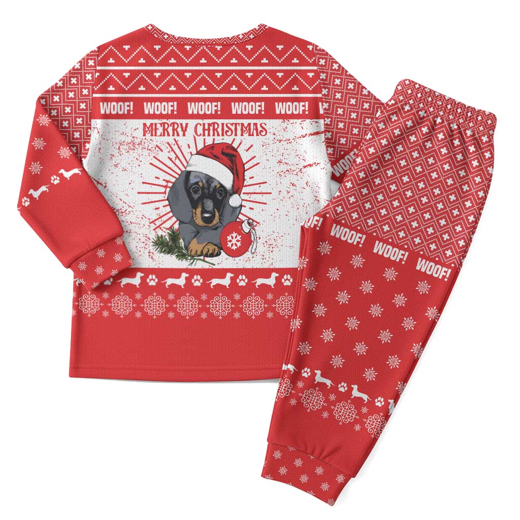 Christmas Dachshund Dog Christmas Pajama Set Santa Hat Woof Snowflake Paw Design - Wonder Print Shop