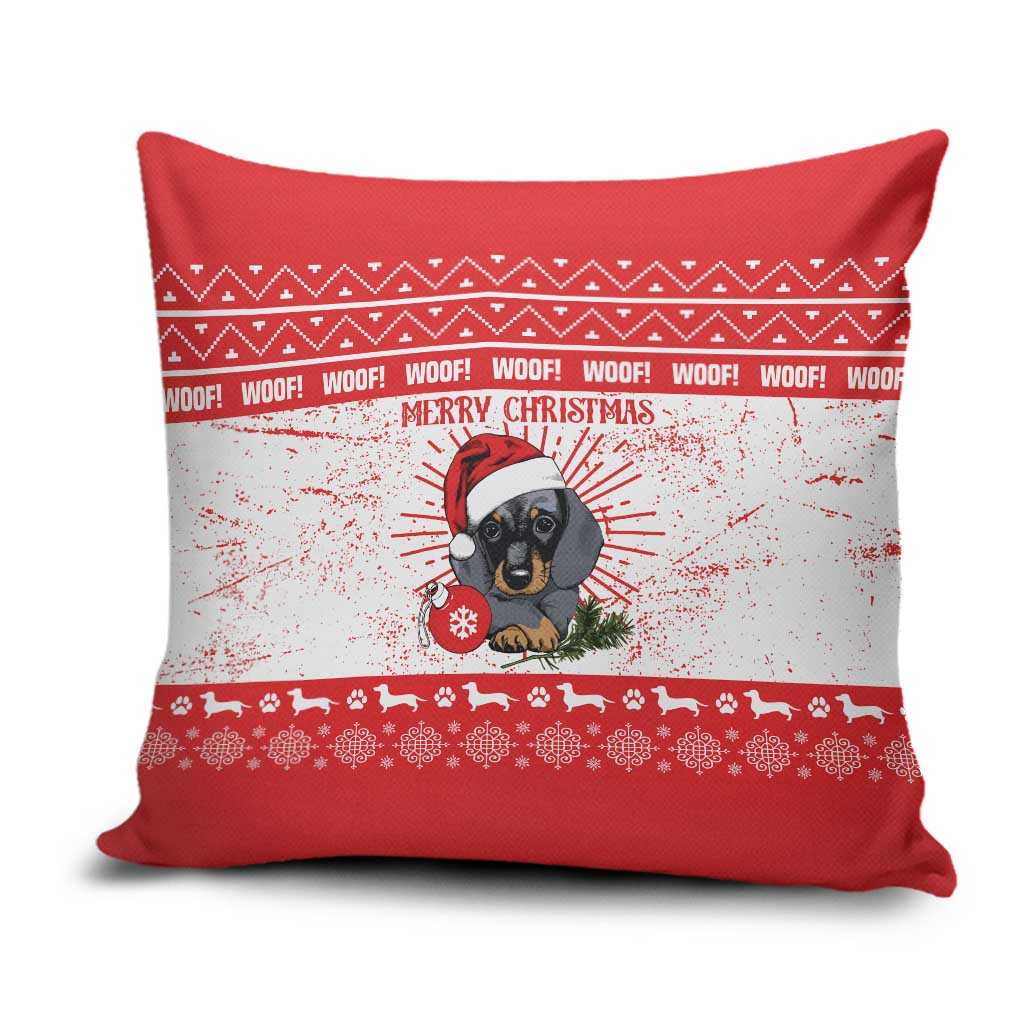 Christmas Dachshund Dog Pillow Cover Santa Hat Woof Snowflake Paw Design - Wonder Print Shop